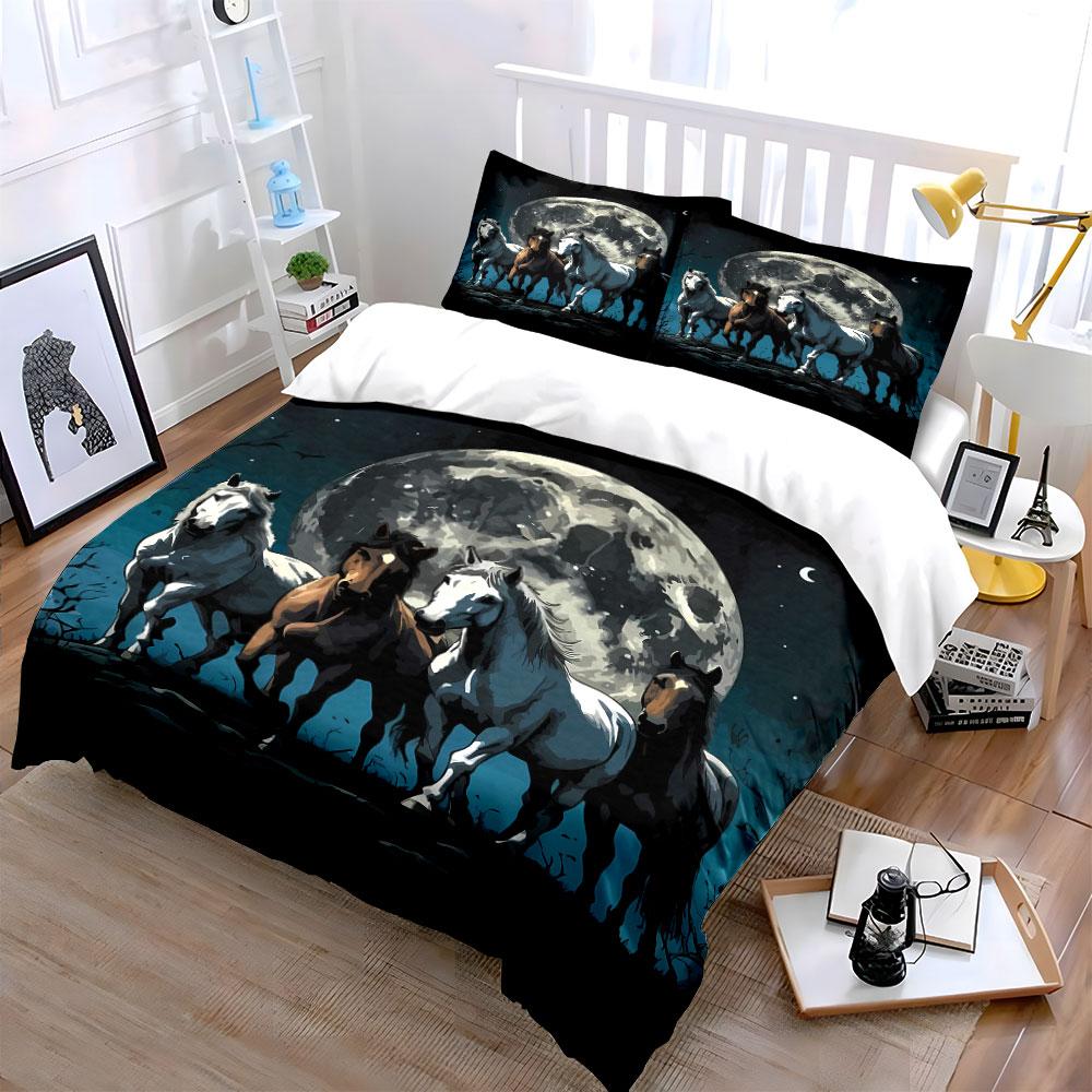 Horses and Full Moon. Bedding Sets Duvet Cover Sets Duvet Covers Pillowcases(1 * Duvet Cover 2 * Pillowcases Without Duvet Insert)