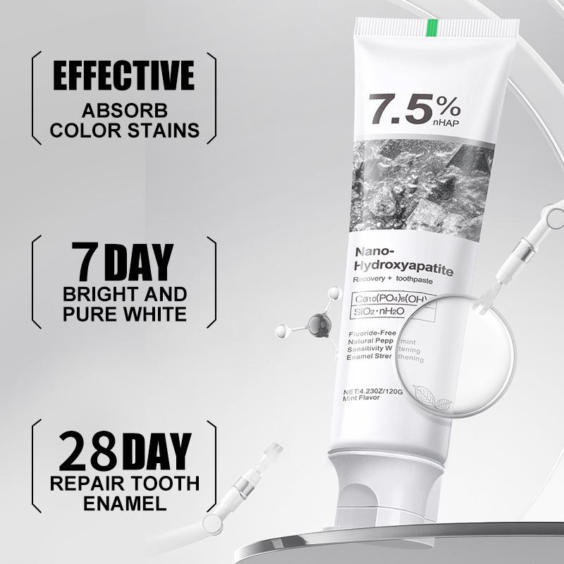 Fluoride-Free Whitening Toothpaste with 7.5% Nano-Hydroxyapatite for Stain Removal and Enamel Protection, 120g
