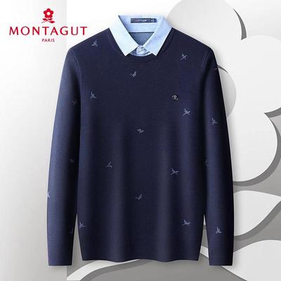 MONTAGUT Men's Faux Two-Piece Jacquard Knit Pullover