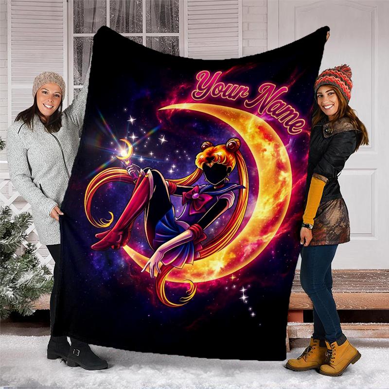 Personalisierte Sailor Moon Flanell-Fleece-Decke Gemütliche Warme Überwurfdecke für Sofa Bett Reise Ganzjahresgebrauch