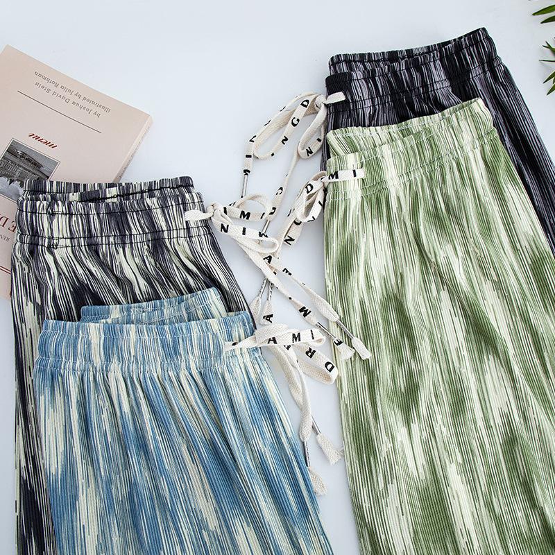 Ice Silk Wide Leg Pants Women's Pants Summer Thin Drape Loose Straight Black Casual Summer