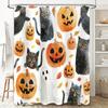 Halloween Decor Shower Curtain Spooky Black Cats Pumpkins for Halloween Bathrooms 180GSM Waterproof Fabric with Hook Rings (Mult