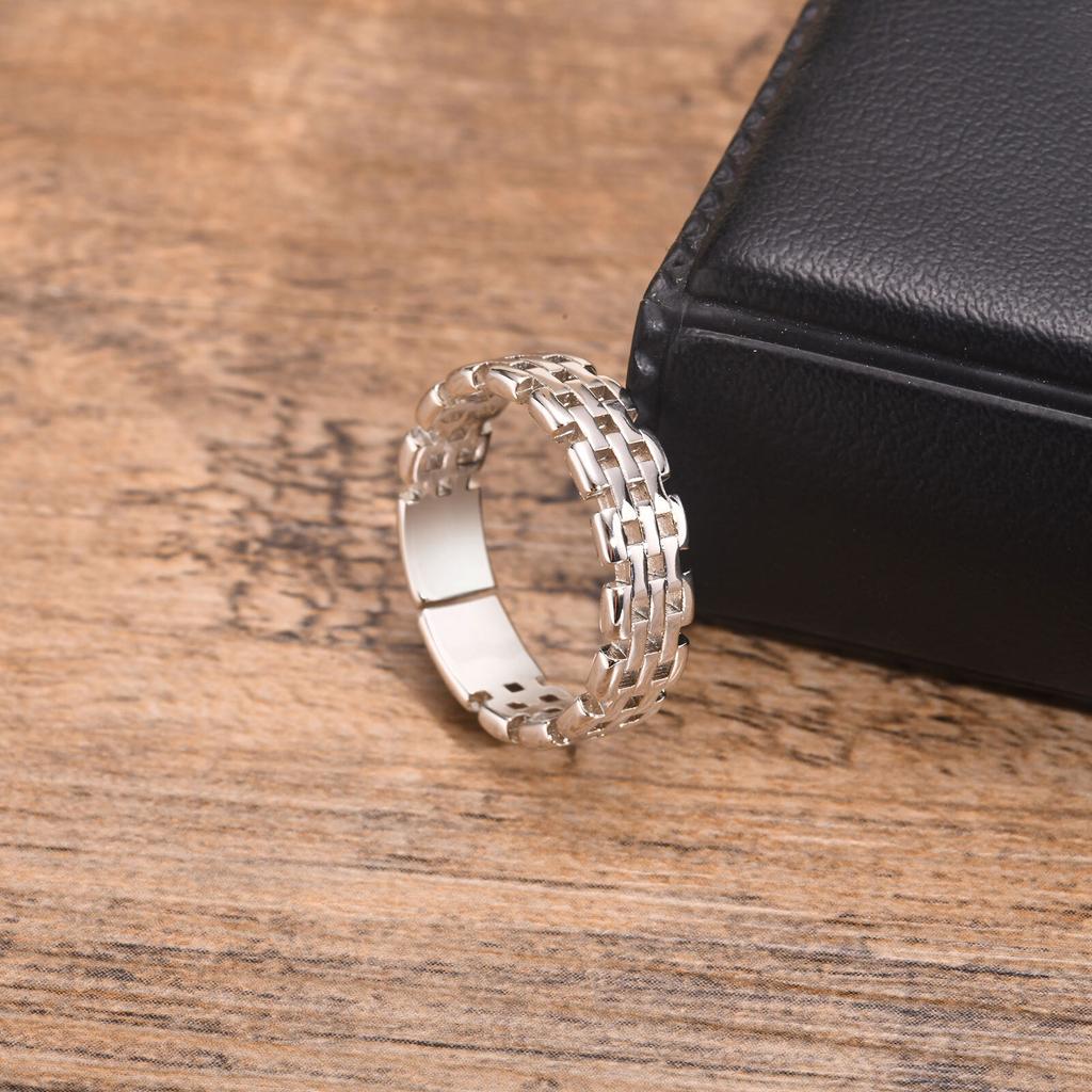 Classic Watch Chain Band Ring for Men Boys,Metal Chain Link Open Free Rings,Rock Punk Jewelry