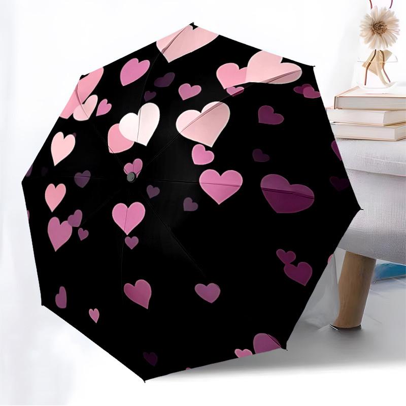 1pc Heart Print Automatic Folding Umbrella, 8 Ribs Iron Frame, Suitable for Outdoor Travel and Daily Use yy251120225
