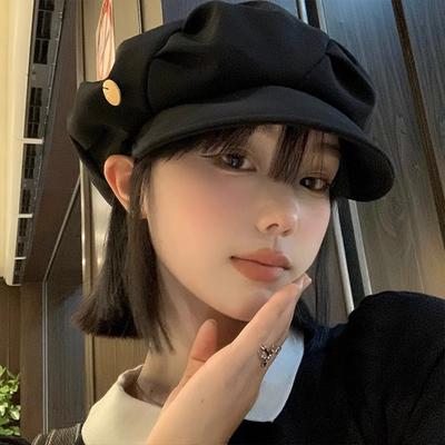 Cloud Hat, Female, Wrinkled, Face Covering, Small Face, Octagonal Hat, Daily Travel, Casual Korean Version, Short Brimmed Beret
