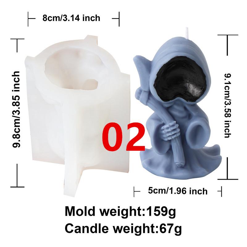 Robe Death Scythe Evil Reaper Silicone Mold DIY Halloween Skull Horror Party Make Plaster Resin Scented Candles Home Decor