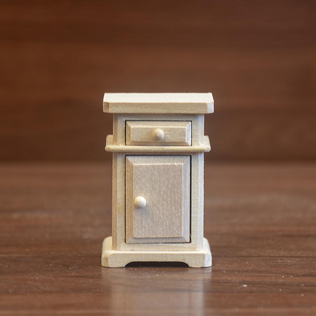 1/12 Dollhouse Wooden Miniature Bedroom Bedside Table Storage Drawer Cabinet Model Doll House Bedroom Decor House Ornament