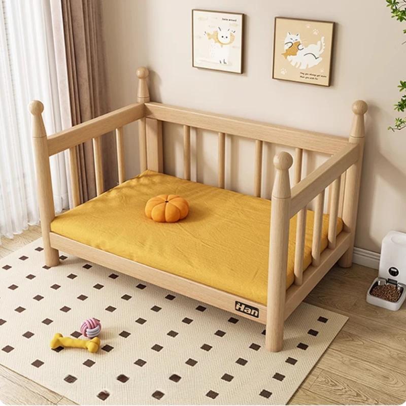 Cuccia in Legno Nordico con Sponde Rialzate Letto Principessa per Animali Domestici Rialzata Resistente all'Umidità Casetta per Gatti Materasso Rimovibile Lavabile