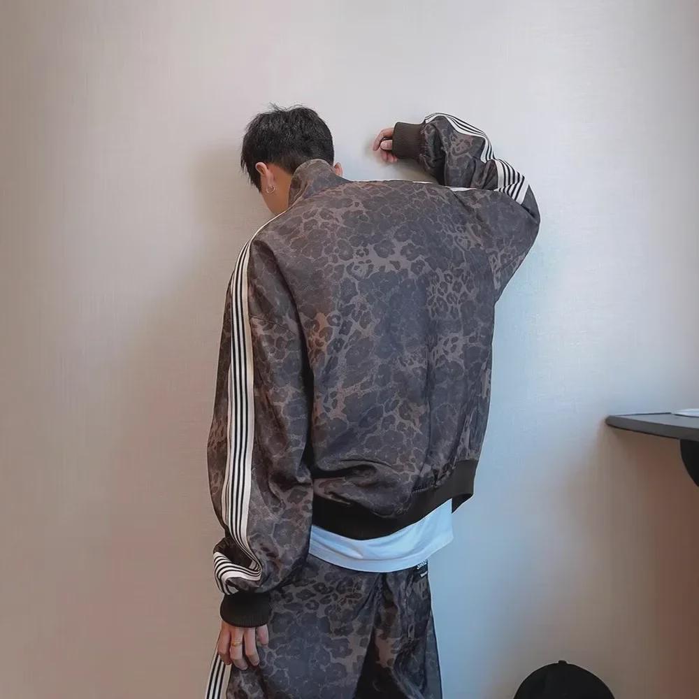 Men's Retro Leopard Print Sports Jacket - Trendy Spring/Autumn Zipper Striped Casual Wear