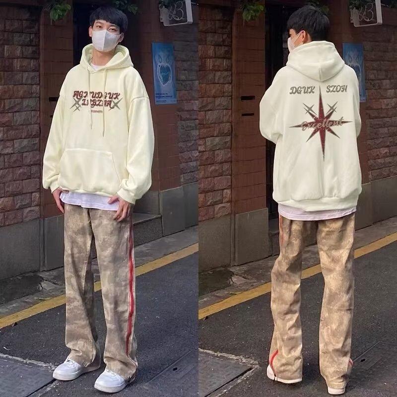 

Мужская толстовка с капюшоном весной и осенью, свободная и модная универсальная куртка с буквенным принтом, мужская толстовка с длинными рукавами, повседневный топ