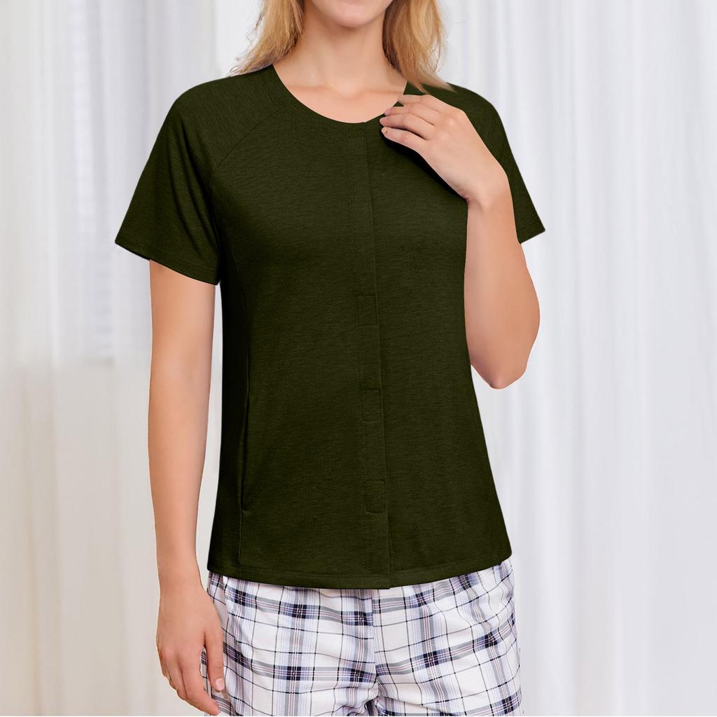 Camicia da donna post-operatoria a maniche corte colorata con quattro tasche