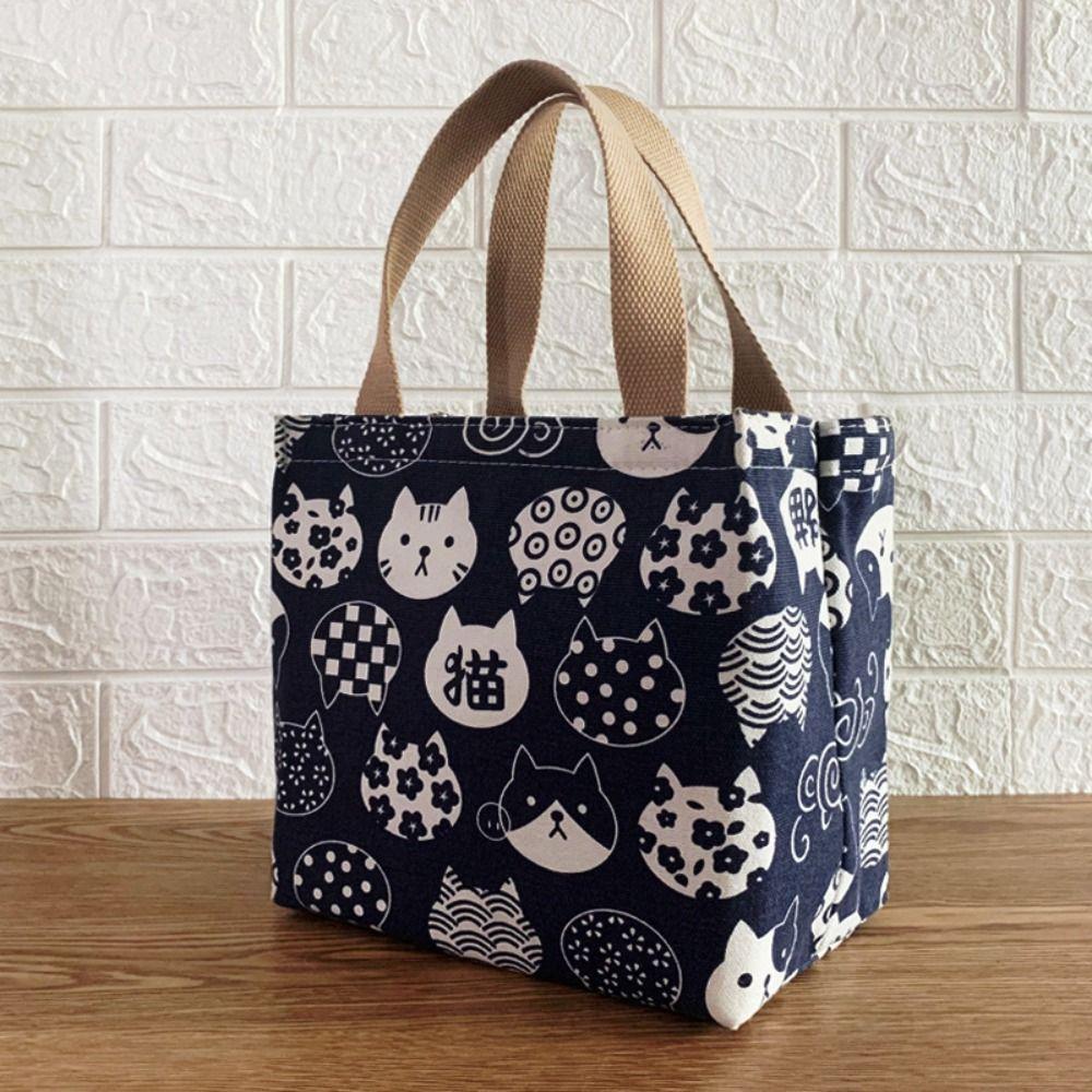 Aesthetic Printed Cat Lunch Bag Large Capacity Canvas Food Container Canvas Bags Travel Picnic Lunch Bags