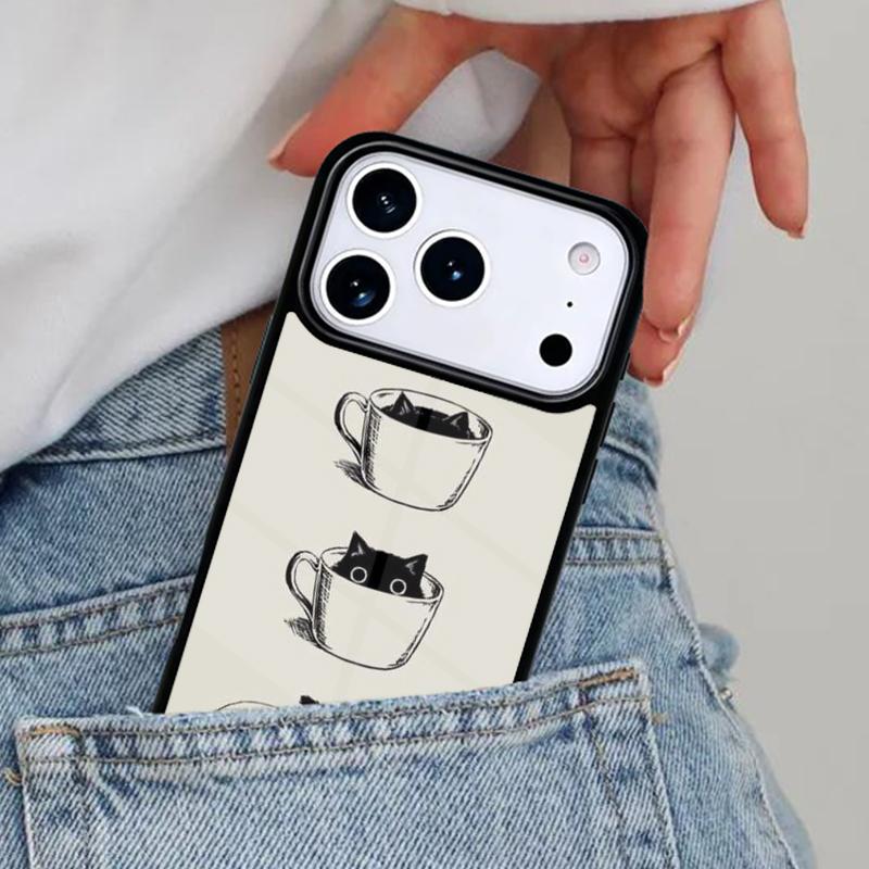 Cute Animal Cat Coffee Phone Case for iPhone 16e 15 14 13 12 17 Pro Max Plus Air 17pro Cover Coque