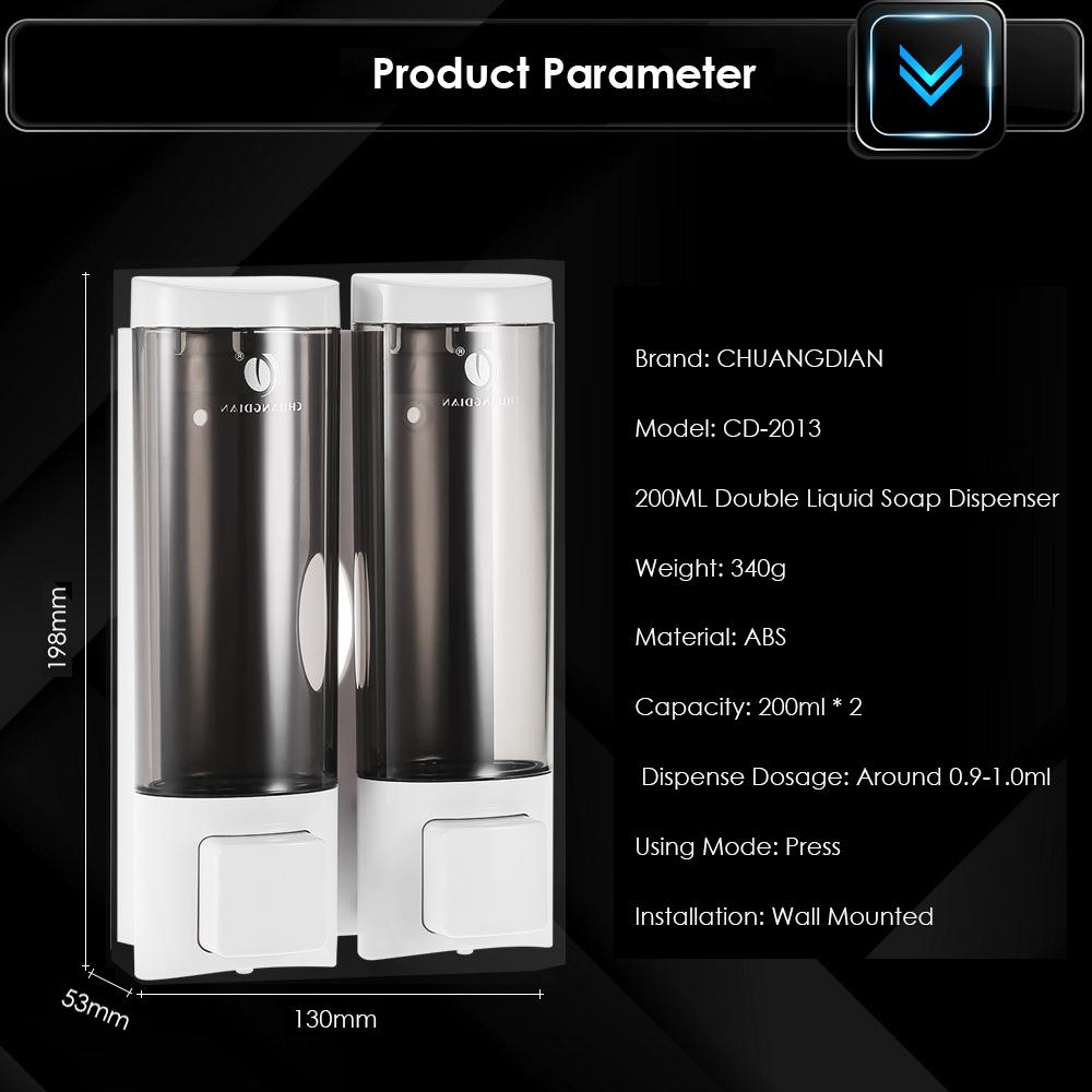 

Manual Hand Soap Dispenser Wall Mount Double Liquid Shampoo Shower Gel Dispenser Hand Cleanser Washroom Lotion White