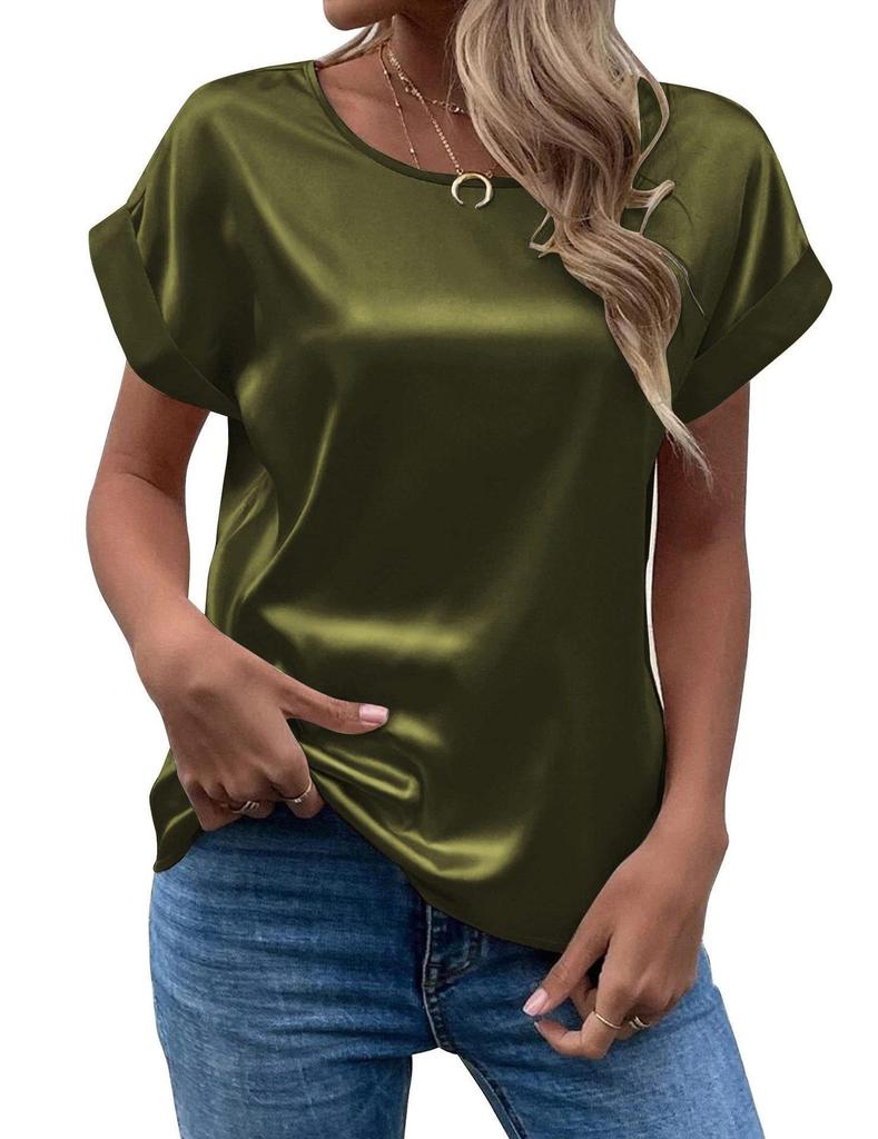 Women's Satin Pullover Round Neck T-shirt, 14 Elegant Colors, Summer Fashion 2026