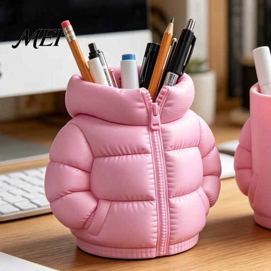 Pen Holder Puffer Jacket Shaped Cup, 3D Printed Desk Organizer, Creative And Pencil Coat for Makeup Brushes, Home Office Decor Classroom Organizer