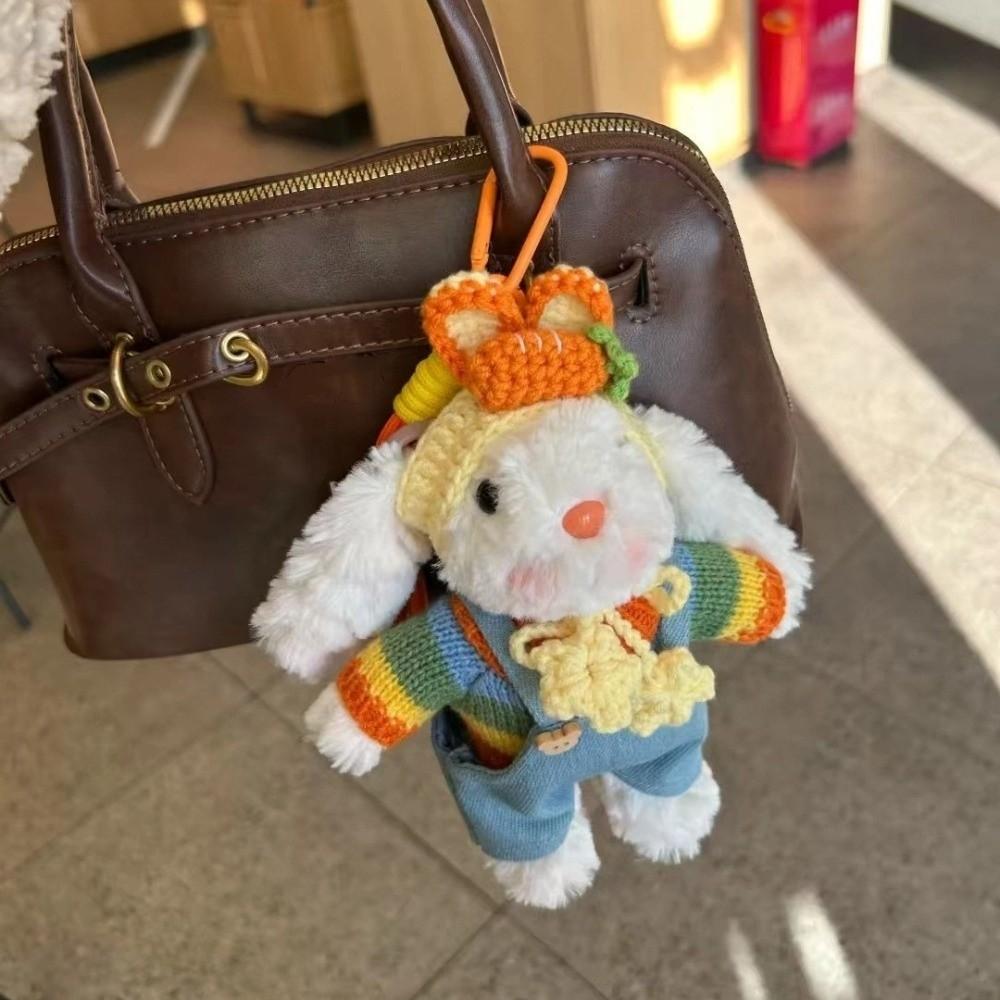Cute Cartoon Plush Doll Pendant Fluffy Animal Dressing Rabbit Keychain Soft Plush Toy Stuffed Plush Rope Buckle Doll Accessories