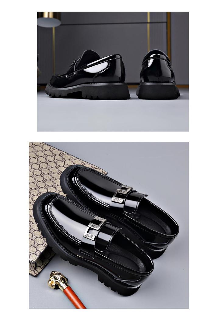 Men's Extra Large Leather Slip-On Business Casual Shoes with Thick Sole and Fashion Buckle