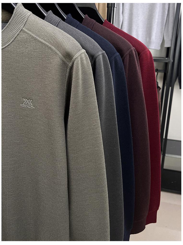 Men's High-Quality Casual Crew Neck Merino Wool Fleece Sweater - Warm, Thickened, Knitted Base Shirt