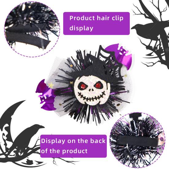 1 Pair Halloween Dog Barrettes Witch Hat Pet Hair Clip Felt Skull Gauze Cobweb Hair Accessories for Puppy Cats Festive Dress-up