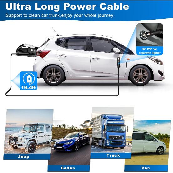 Car Vacuum, Portable Vacuum Cleaner with Powerful 7000PA Suction, DC 12V Power 16.4Ft Cord Wired Vacuum Cleaner, LED Light, Car Accessories for