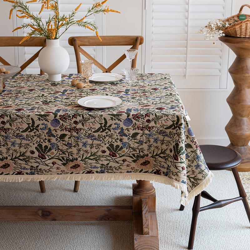 American-European Large Floral Cotton Linen Tablecloth, Oil Painting Style, Pastoral Small Floral Design 60x60 cm