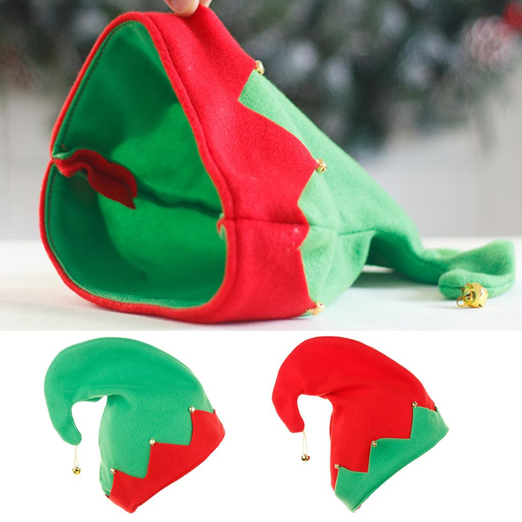 Caps of Santa's Assistant Plush Made Red & Green Hats with Curled for Peak Christmas Costume Accessories