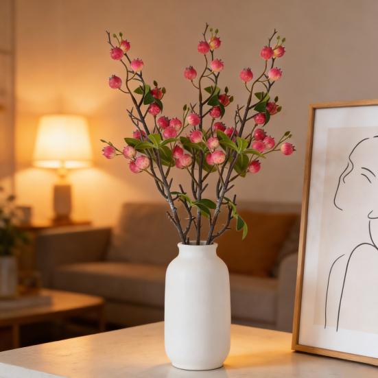 Künstliche Granatapfelbeeren Zweige Falsche Fruchtbeeren Picks mit Blättern für Heim-Blumenarrangements