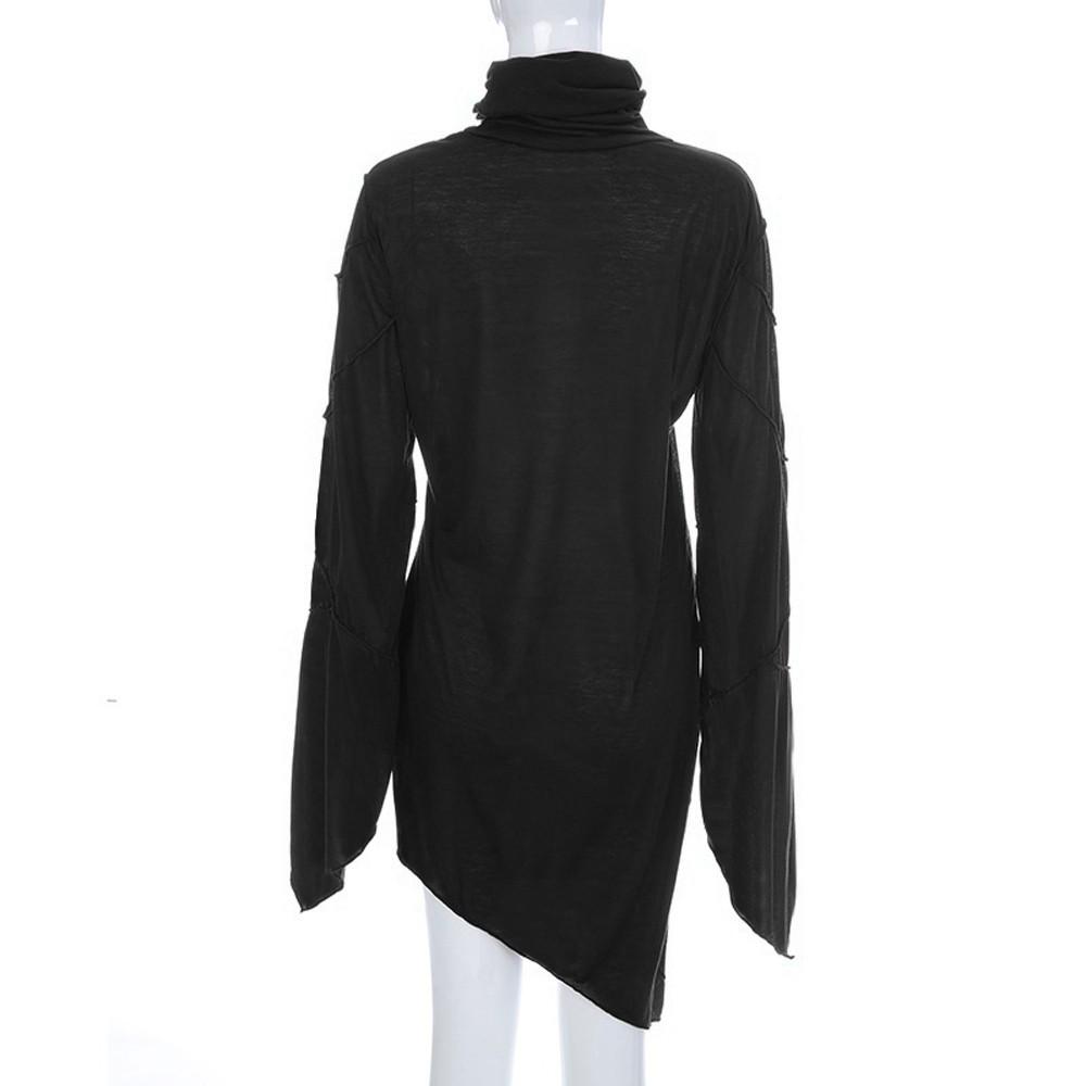 Damen Slim Einfarbig Rollkragen Schalkragen Asymmetrische Ärmel Schräger Saum Tops Bluse