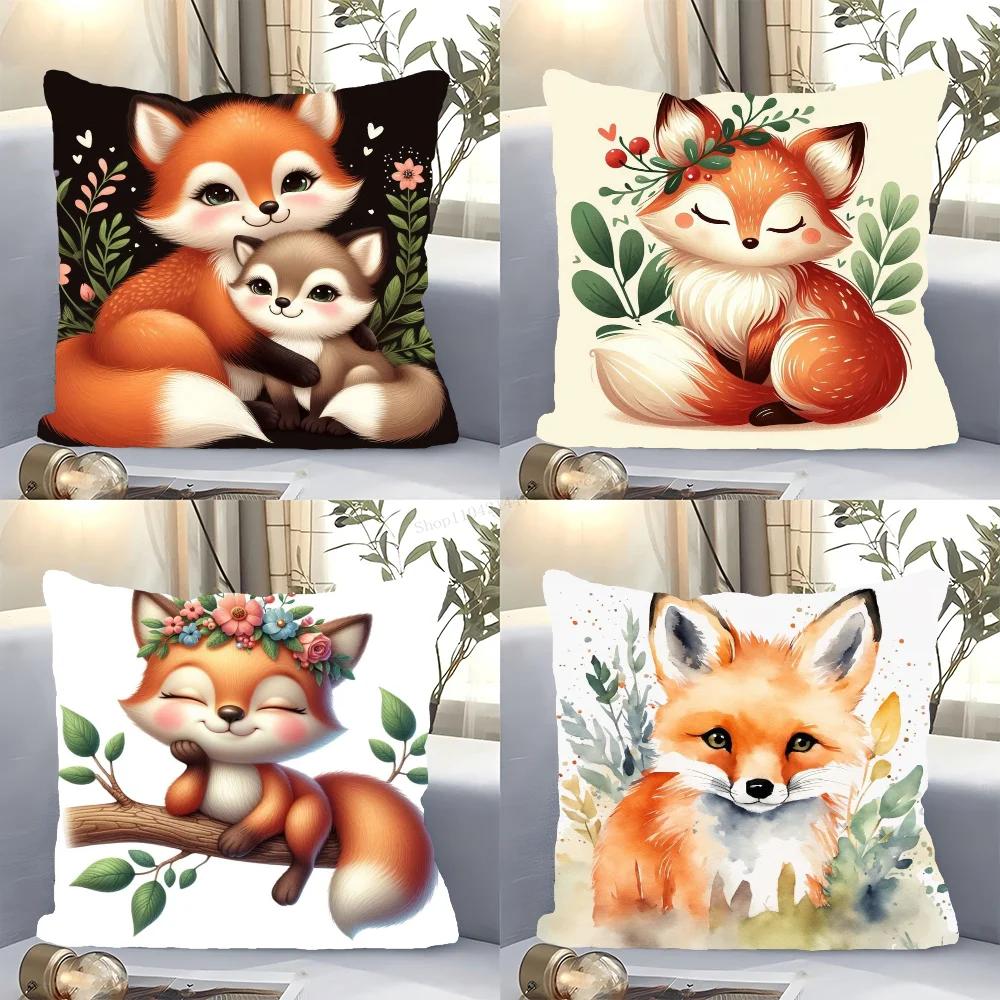 1pc Flower Fox Pillow Case Square Bedroom Sofa Leisure Comfort Cushion Car Living Room Home Decoration