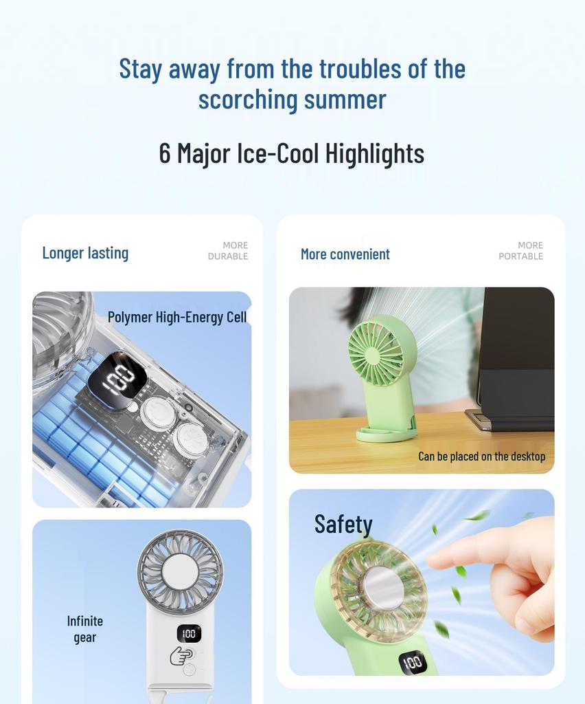 Creative Portable Ultra-thin Handheld Fan with 100-Speed Adjustment and Charging - Ideal for Outdoor Use
