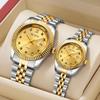 Matching Couple’s Watches: Fashionable, Waterproof, Luminous Quartz with Calendar in Two-Tone Steel for Men and Women