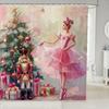 Pink Christmas Bathroom Curtain Cute Kawaii Bowknot Bell Shower Curtain Holiday Wreath Princess Style Bathroom Accessories For