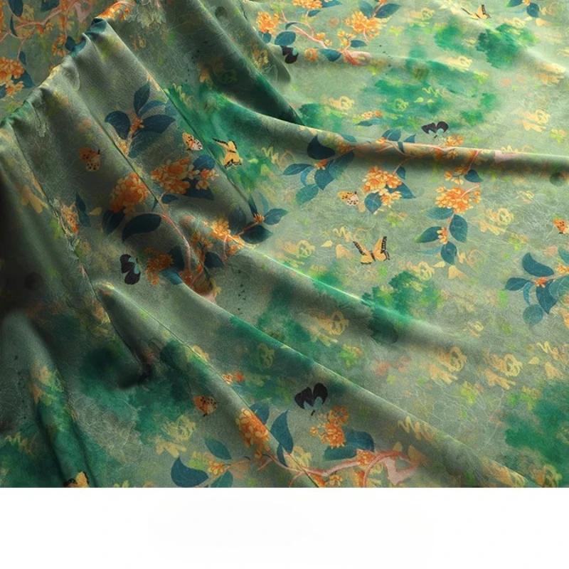 Chinese-style Imitation Silk Cloud Gauze High-end Fabric Soft Cotton Silk Printed Fabric DIY Cheongsam Dress Hanfu Clothing