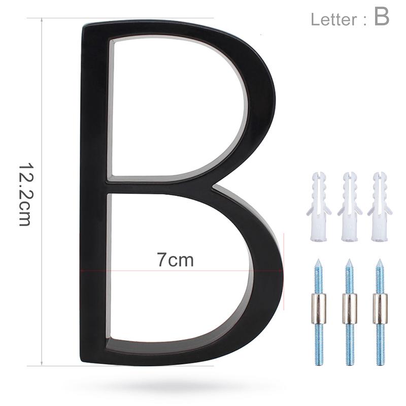 Număr de casă plutitor de 125 mm, alfabet de ușă cu litere moderne, 5 inchi, în aer liber, numere negre 3D, plăci cu numere de ușă pentru adresă pentru perete