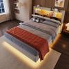 Upholstered Bed 140x200 Ambient Light Strip, LED Headboard, Flip-Top Storage, USB/Type-C, Floating Bed Slatted Frame, Without Mattress, Beige