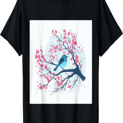 Sakura Season Blue Bird  Cherry Blossom T-Shirt