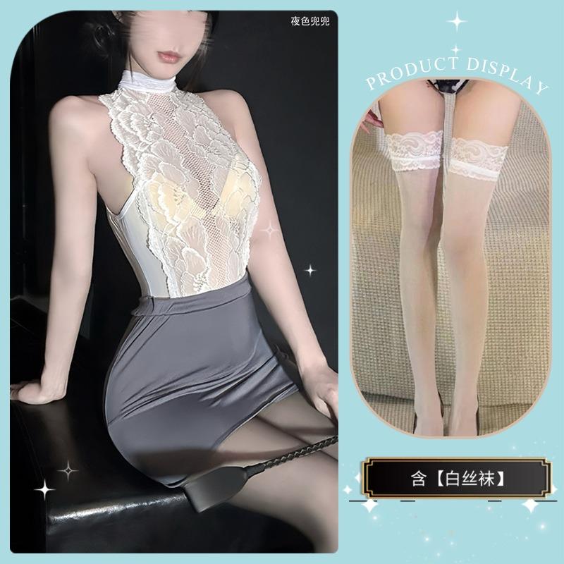 One-piece hip-wrapped sexy royal sister waist lace nightdress hip-wrapped one-piece secretary short skirt set premium set