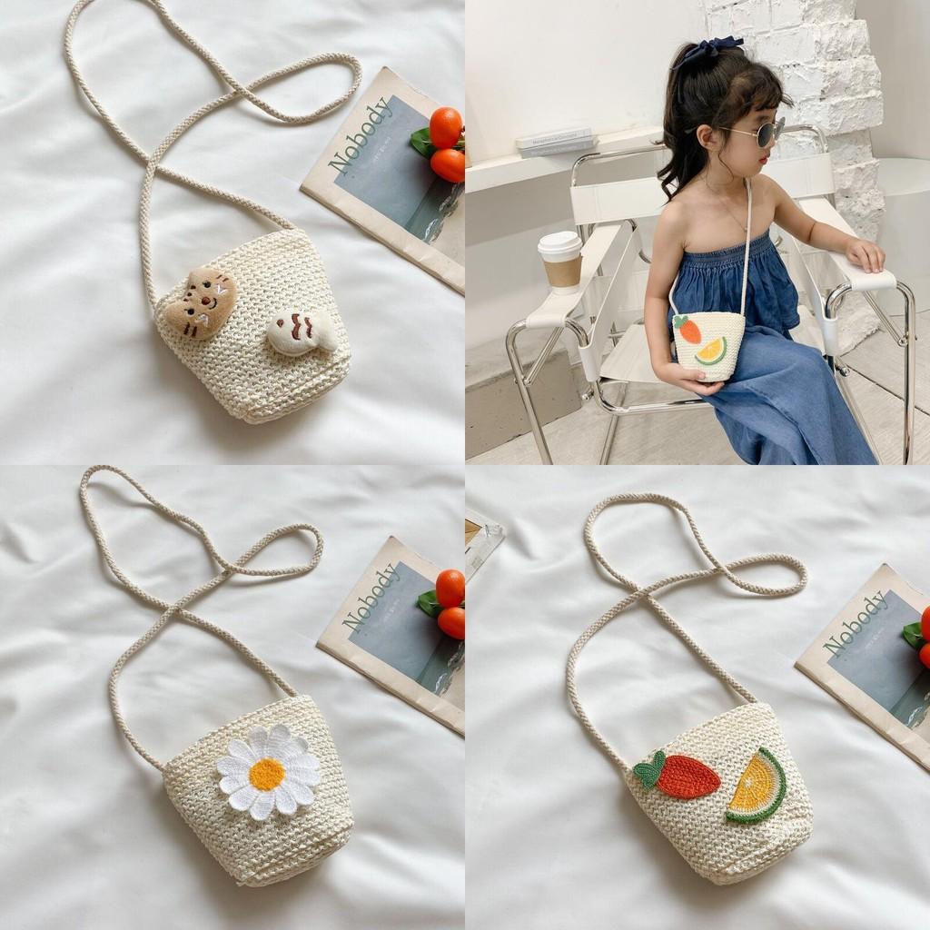 Adorable Cartoon Princess Childrens Bag Lightweight Breathable Woven Shoulder Purse For Girls With Bunny Design