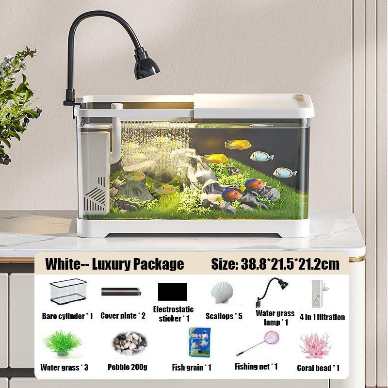 360° HD Aquarium Fish Tank Household Landscape Design Lazy Fish Tank Set Desktop Fish Aquarium Filter