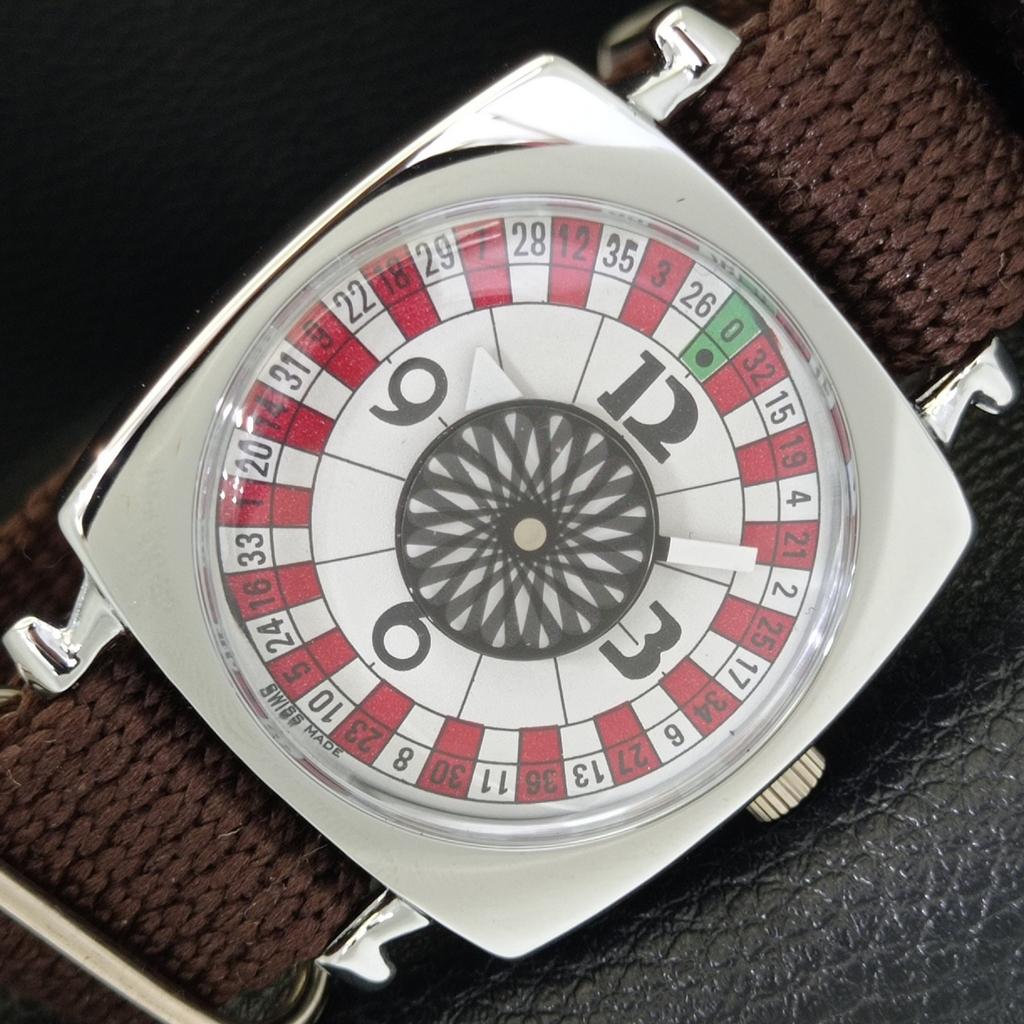 

VINTAGE HAND-WINDING SWISS POKER FACE MENS REFURBISHED WHITE WATCH a700915-5 R205a-a700915