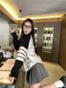 Women's Retro Color Block Knitted Cardigan - Autumn/Winter Slim Fit, Long-Sleeve Sweater