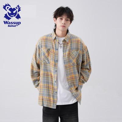 Wassup Sohot Men's Plaid Long Sleeve Shirt Jacket