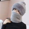 Winter Simple New Style Thickened Warm Plush Scarf All-in-one Hooded Scarf Three-in-one Cute Fox Ear Hat Female Hooded Ski Mask