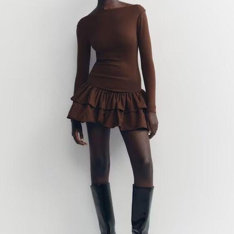 Za Foreign Trade New Women Clothes ZR Western Style Versitile Fashion Simple Laminated Decoration Short Dress 0085305