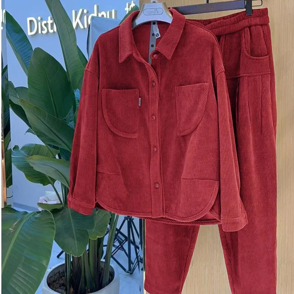 Winter Plus Velvet Thickened Casual Suit Women's Fashion Western Style Small Ladies Sportswear Two-piece Suit
