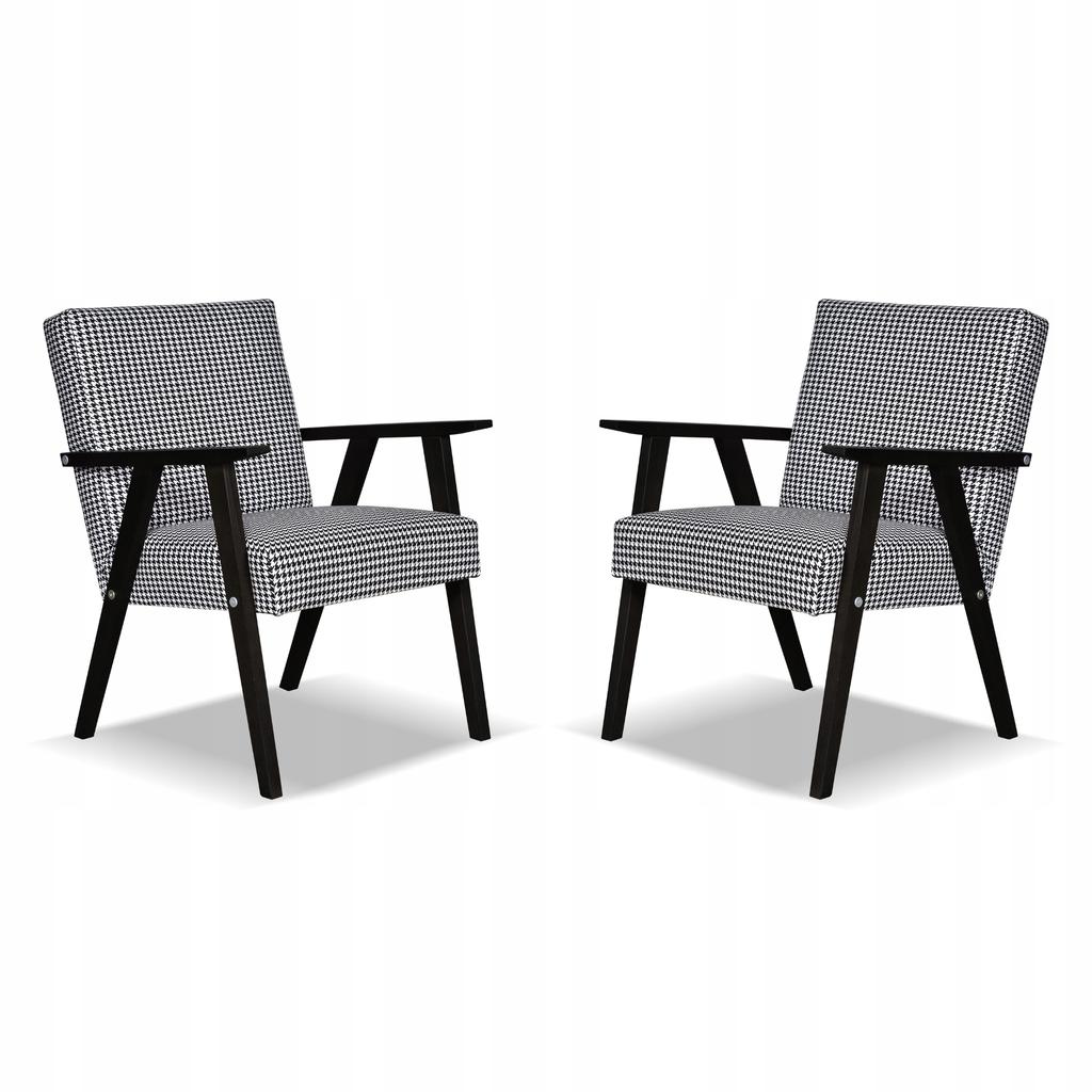 Fotel PRL zestaw retro vintage SOLER Family Meble Pepitka czarno - biała