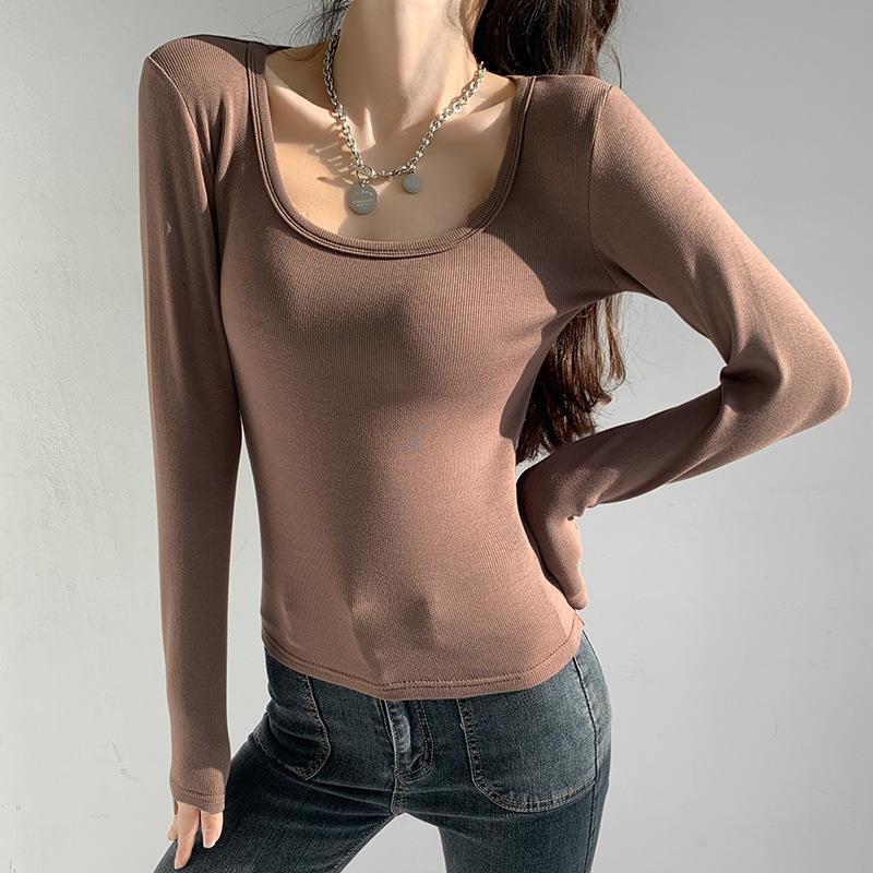 

Новая корейская версия, весенне-летний дизайн, универсальный зарубежный стиль, осенне-зимний, полированный топ с длинным рукавом и круглым вырезом, приталенный XL