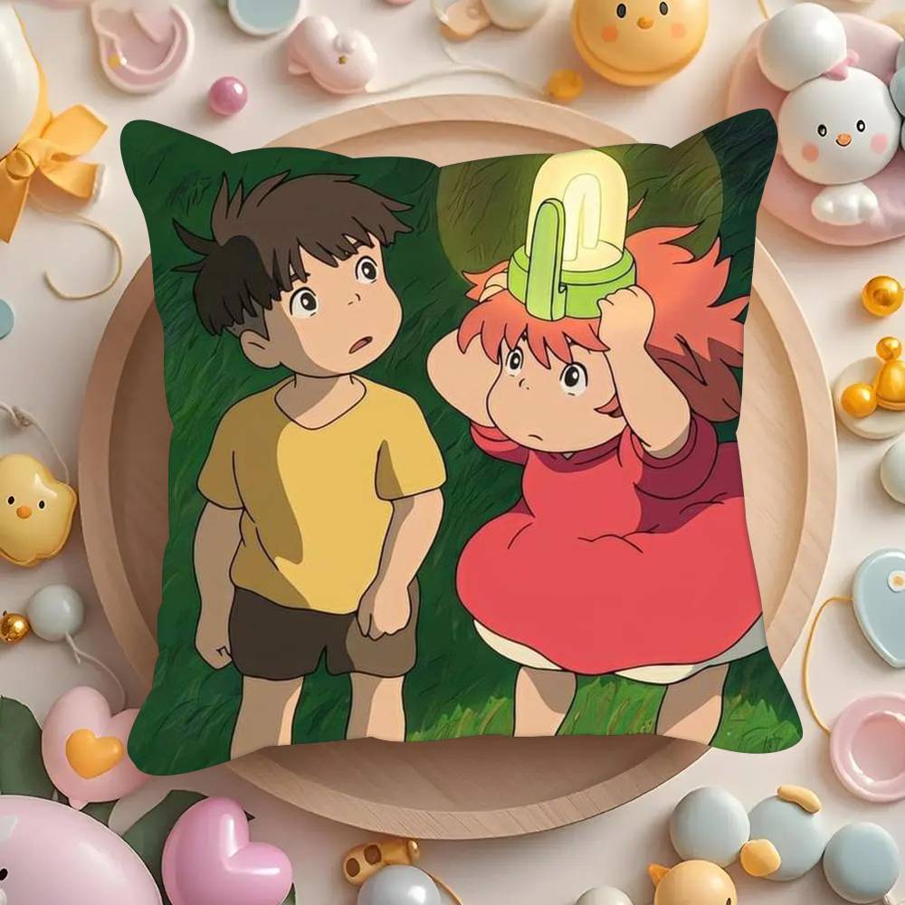 Movie P-Ponyo Anime On the Cute Cliff  Pillowcases Cushion Covers Living Room Sofas Home Decor Gifts