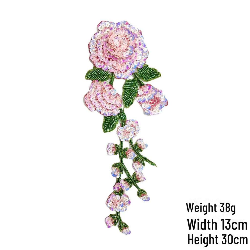 Water-Soluble 3D Floral Embroidered Beaded Patch for Collar or Dance Costume